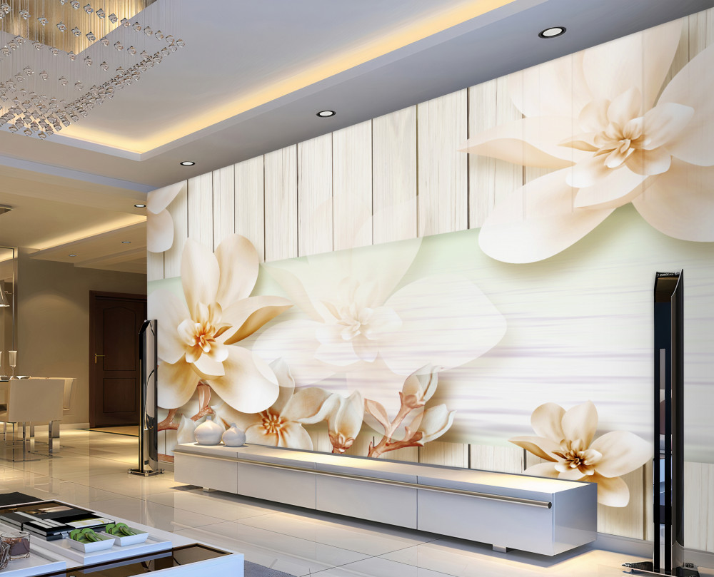 Fototapeta pąki białych brzoskwiń na otwartym parkiecie