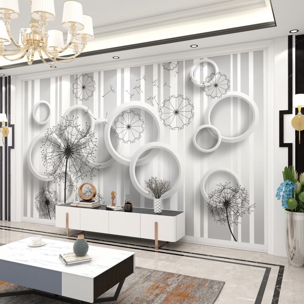 Fototapeta mniszek lekarski i białe kółka na szarym tle