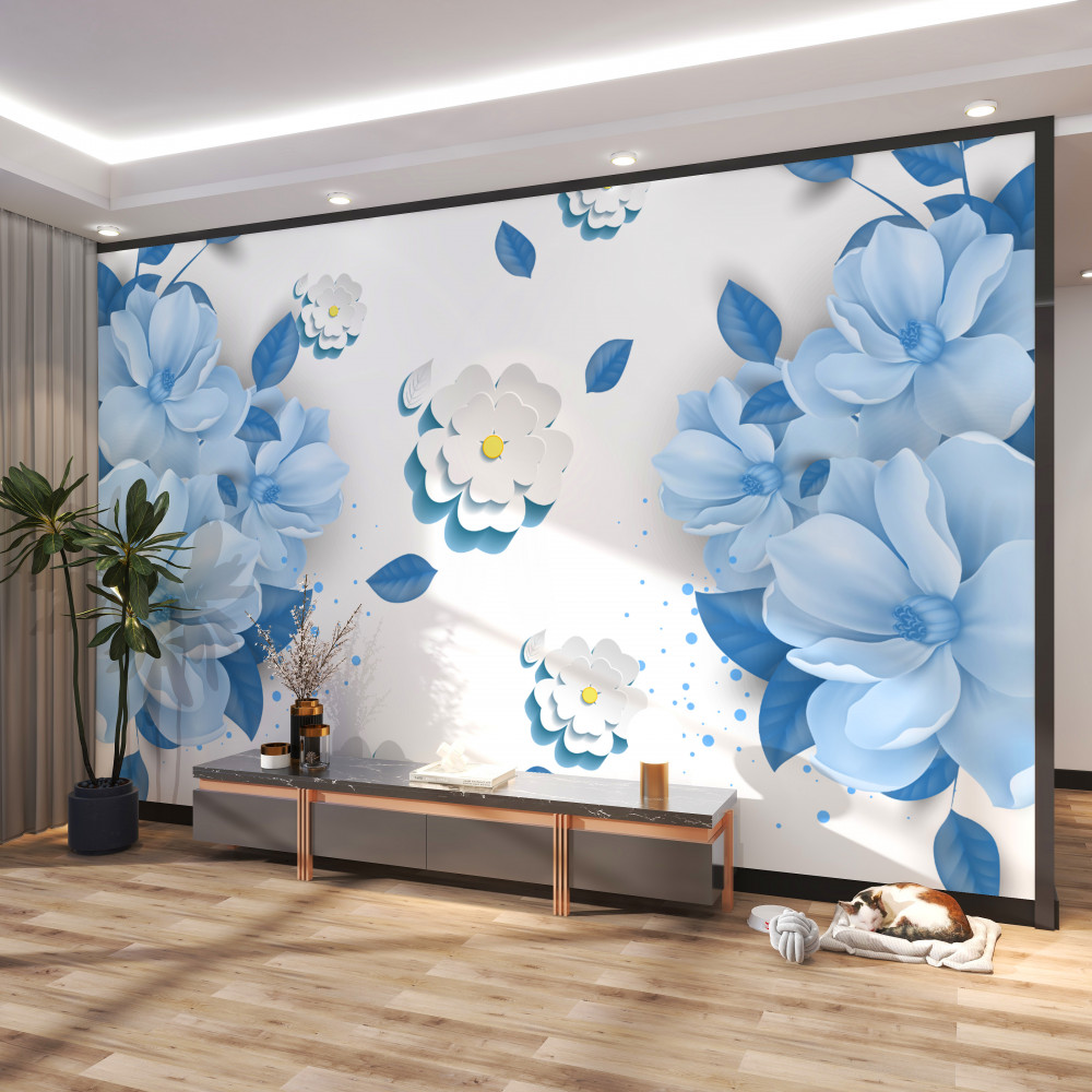 Fototapeta jasnoniebieskie kwiaty na białym tle