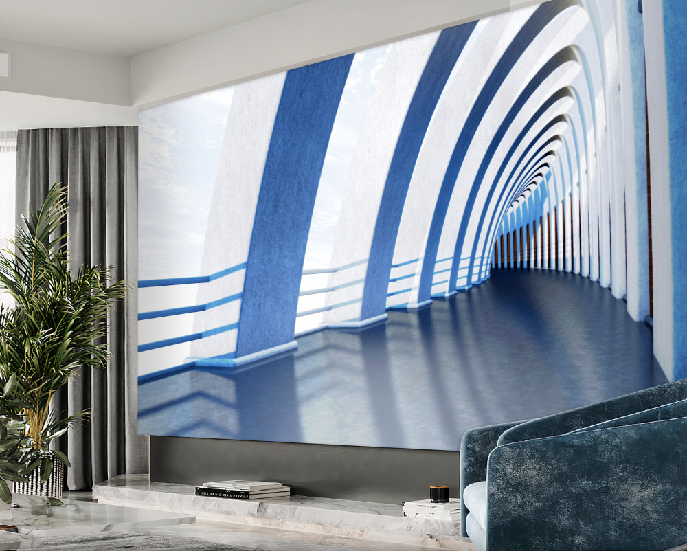 Fototapeta korytarz kolumnowy i jasne niebo