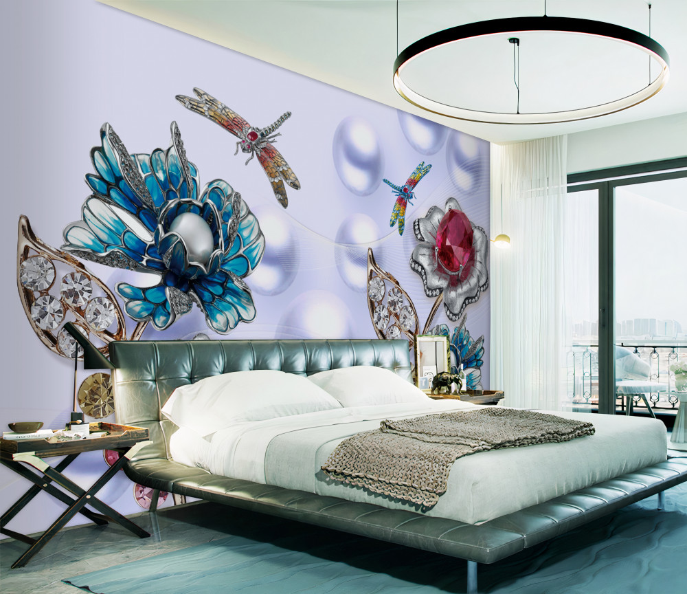 Fototapeta klejnoty na kwiatach i ważkach