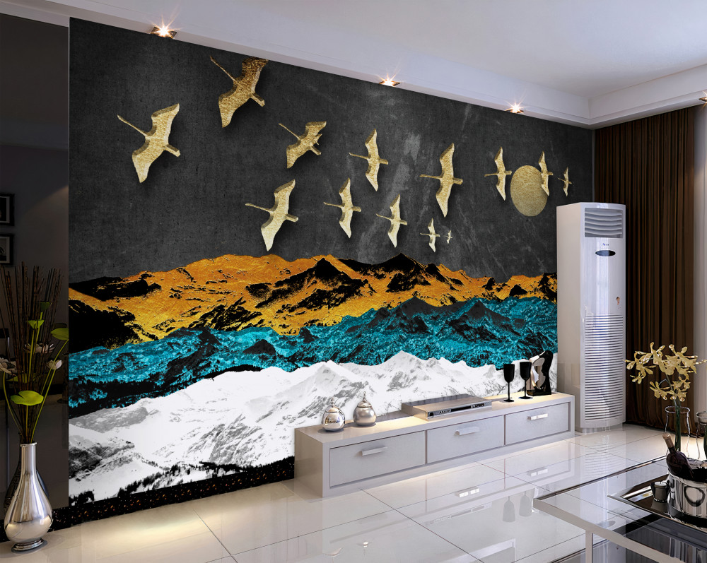 Fototapeta stado żurawi topi się nad szalejącymi falami