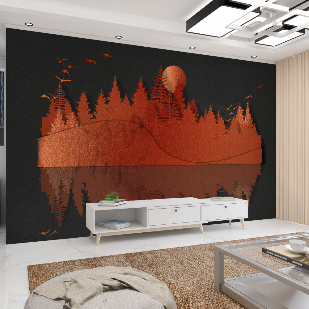 Fototapeta czerwony las w odbiciu wody