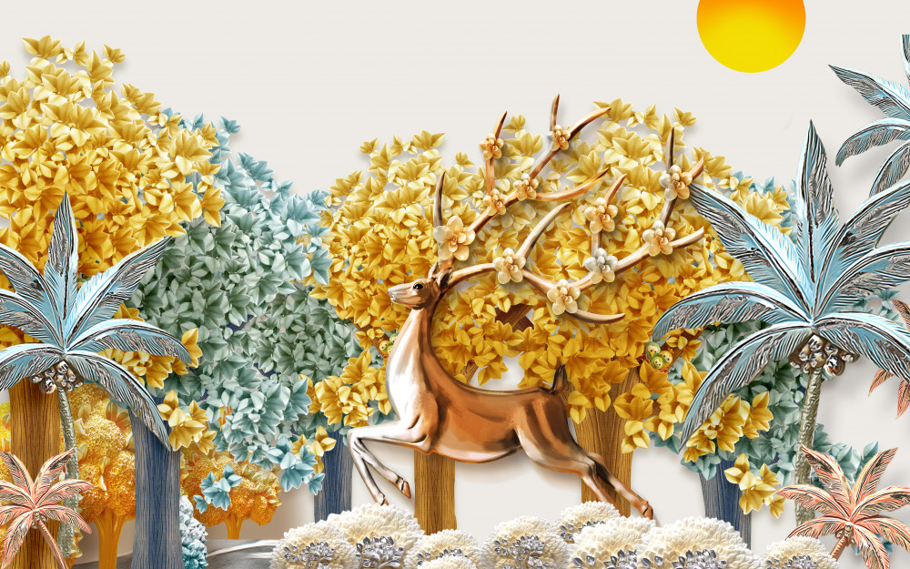 Fototapeta jelenie skaczące w tropikalnej dżungli