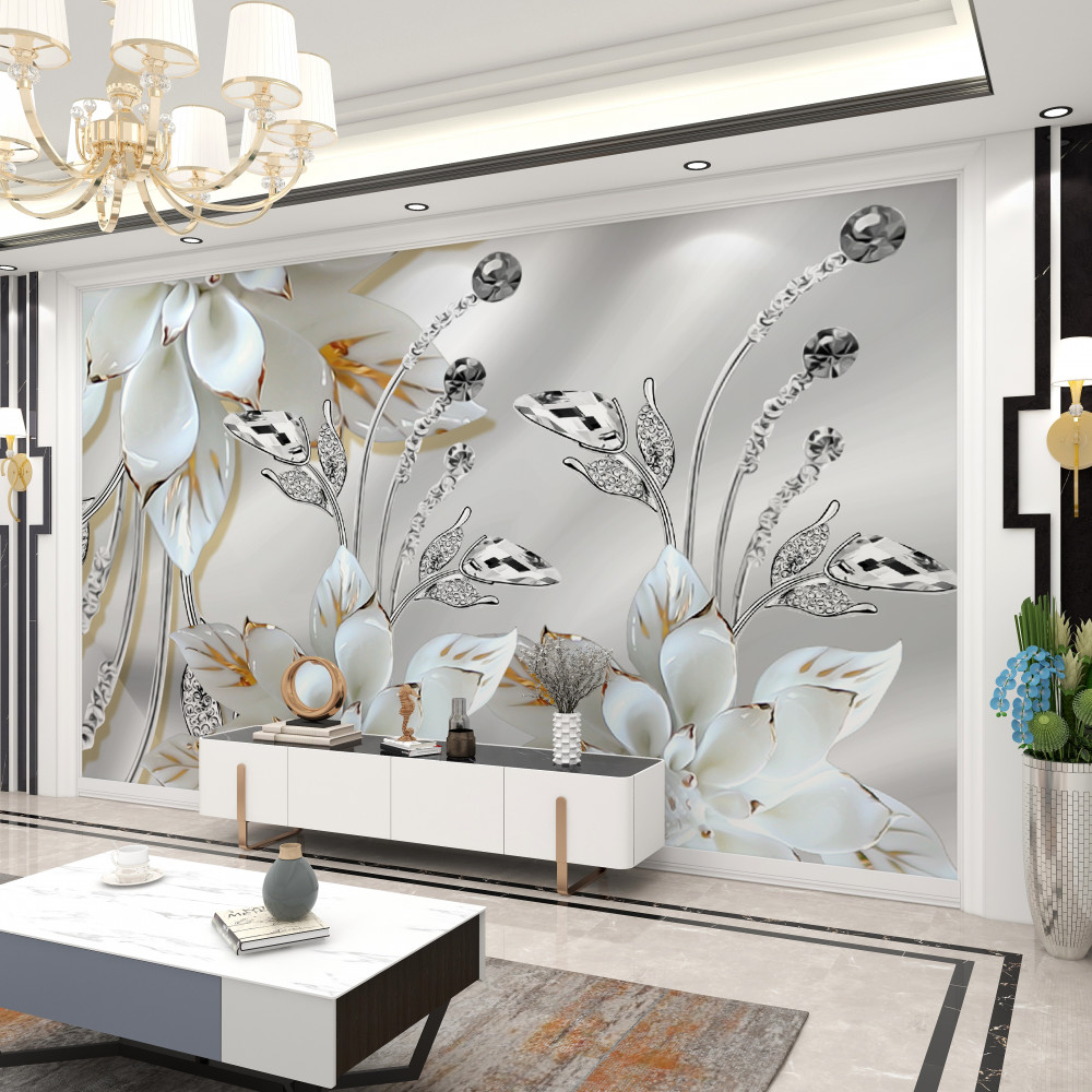 Fototapeta kwiaty z białego złota z jedwabnymi dekoracjami