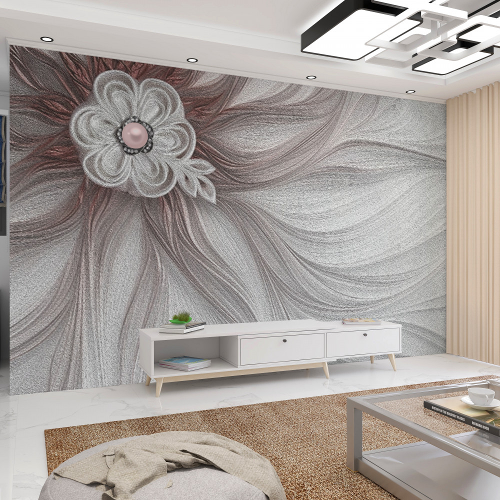 Fototapeta biały kwiat z perłami pośrodku