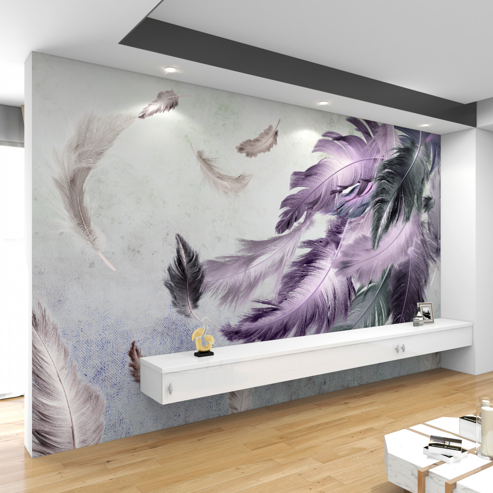 Fototapeta fioletowe latające pióra