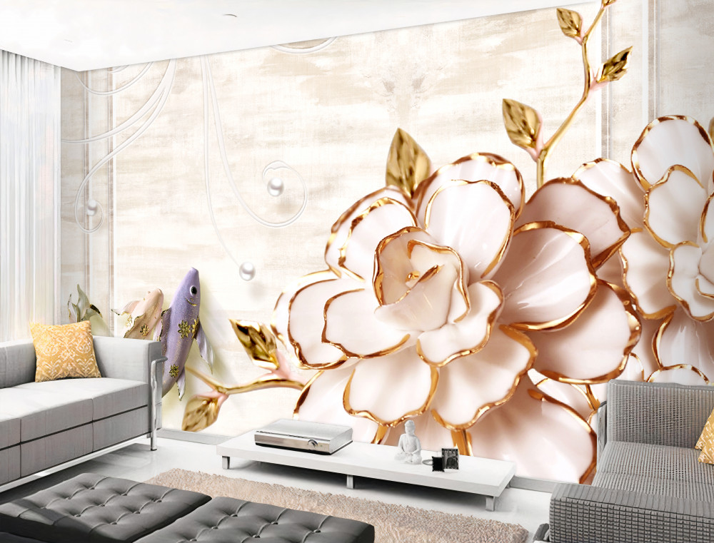 Fototapeta porcelanowe kwiaty i motyle