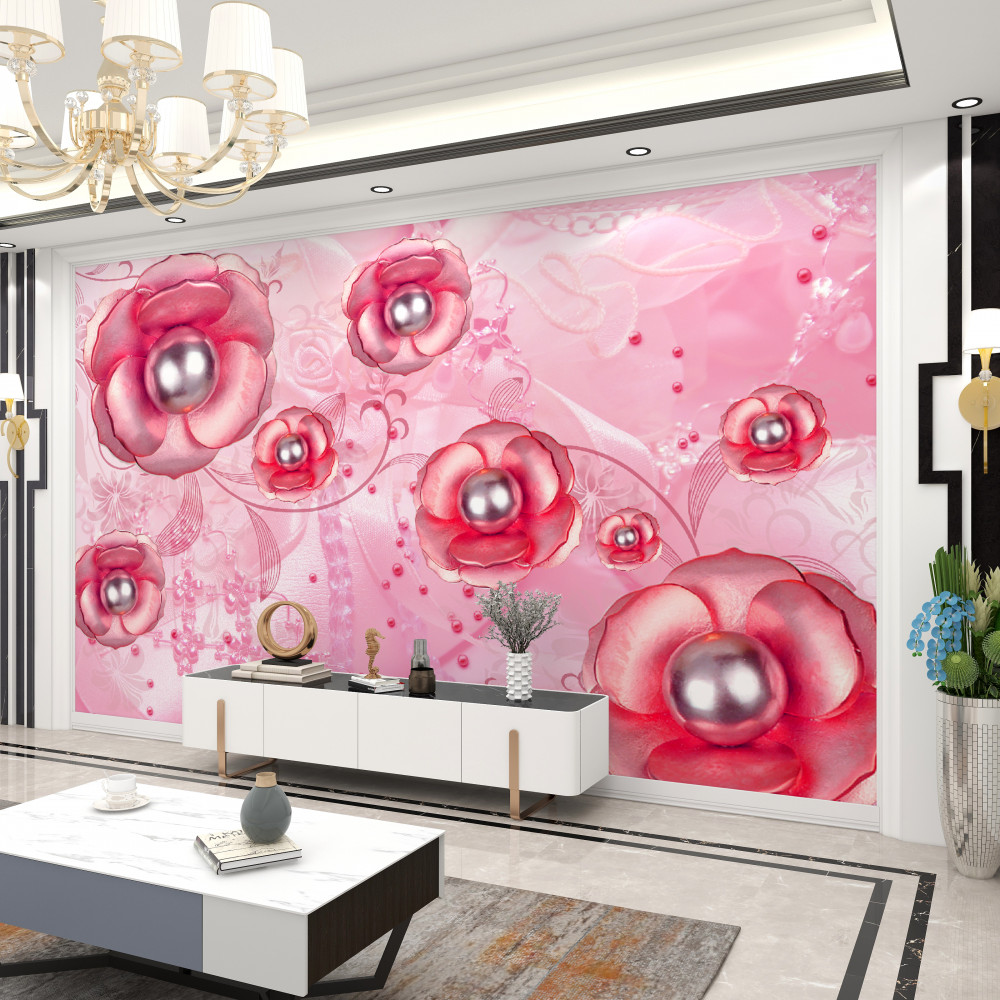 Fototapeta delikatne czerwone kwiaty z perłowym rdzeniem