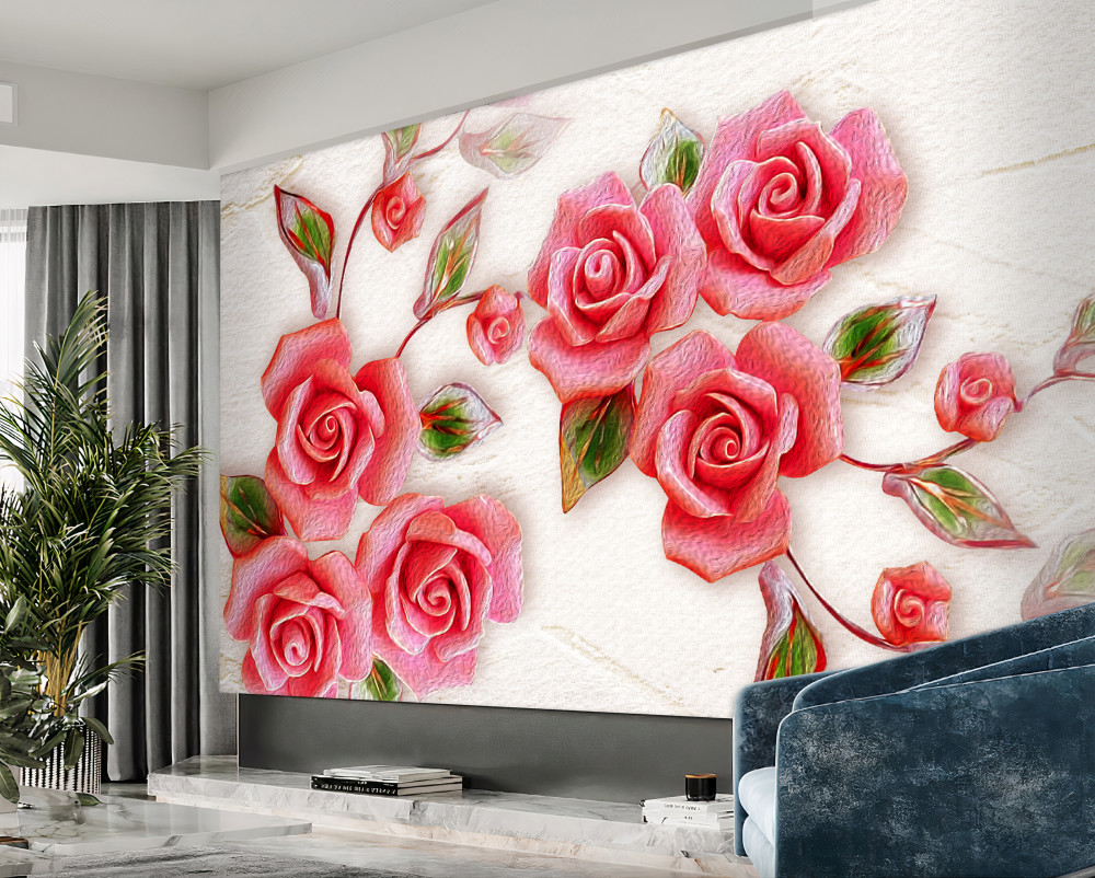 Fototapeta różowa róża herbaciana na gałęzi