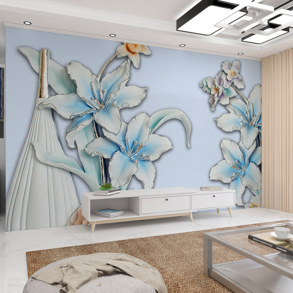 Fototapeta białe i niebieskie lilie w bukiecie