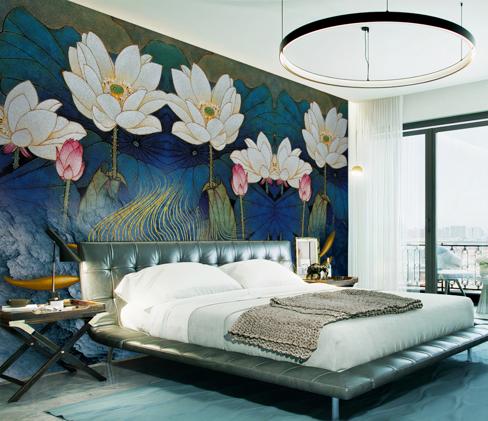 Fototapeta białe lotosy w błękitnej wodzie