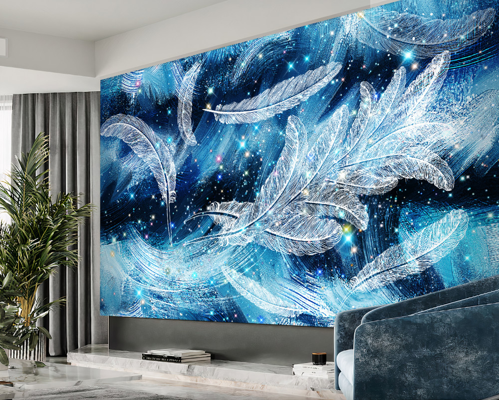 Fototapeta białe pióra rozwiewane przez silny wiatr