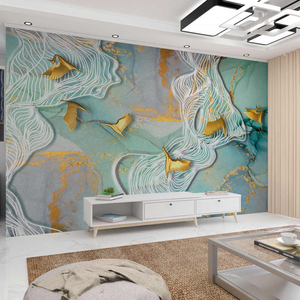 Fototapeta złote ptaki lecą do nieba