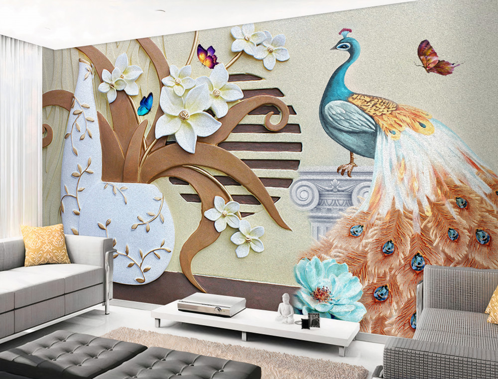 Fototapeta paw z eleganckim ogonem i kwiatami