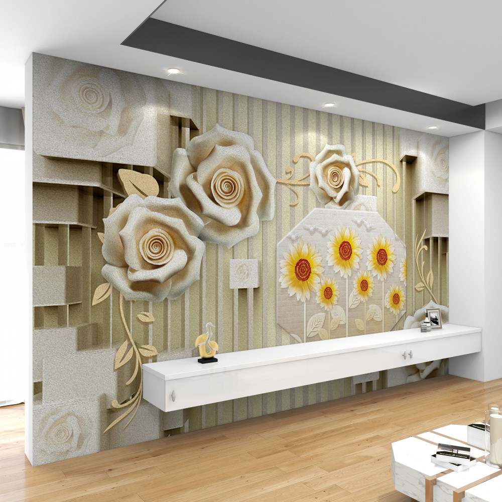 Fototapeta jasnozłota róża i słonecznik