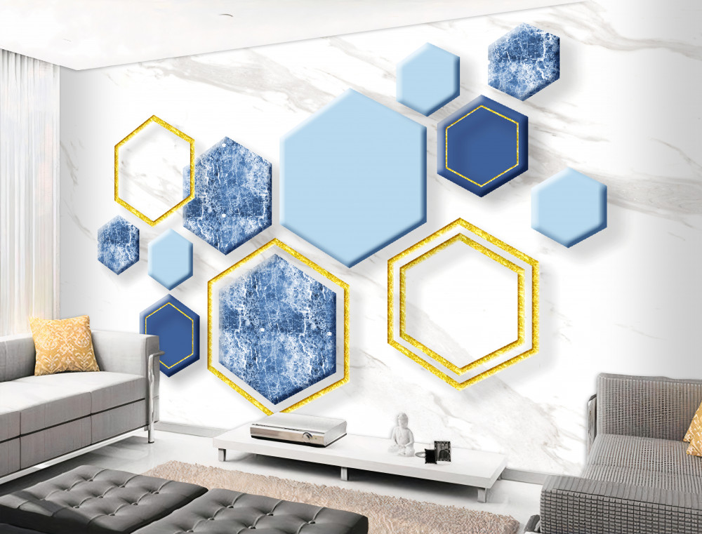 Fototapeta marmurowe pięciokąty ze złotą obwódką