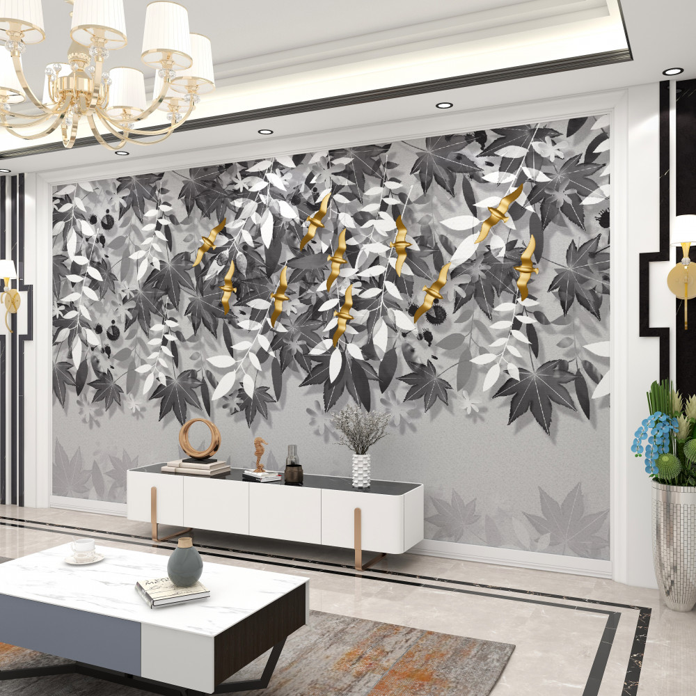 Fototapeta białe gałęzie ze złotymi kwiatami