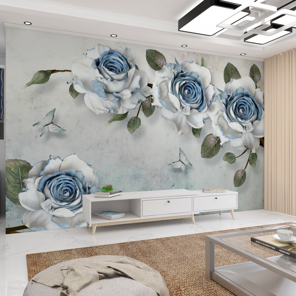 Fototapeta wspaniałe białe kwiaty z niebieskim środkiem