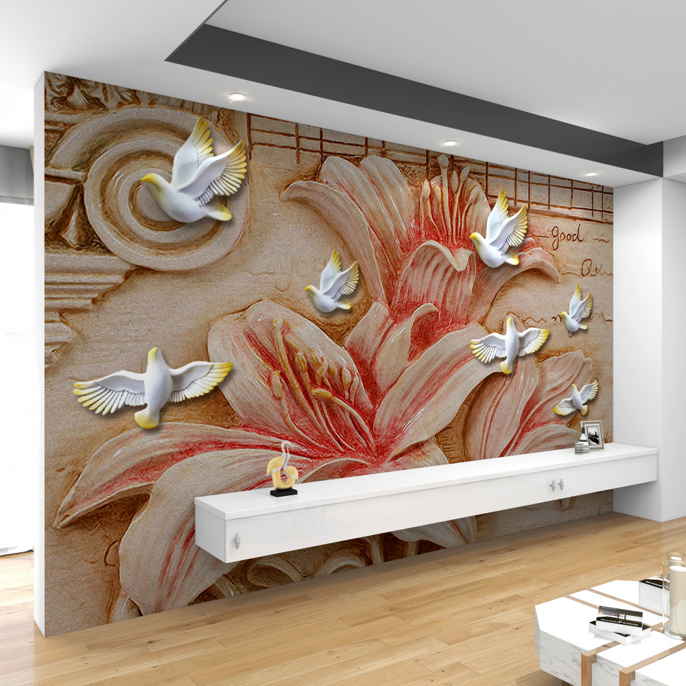 Fototapeta białe łabędzie i różowa lilia