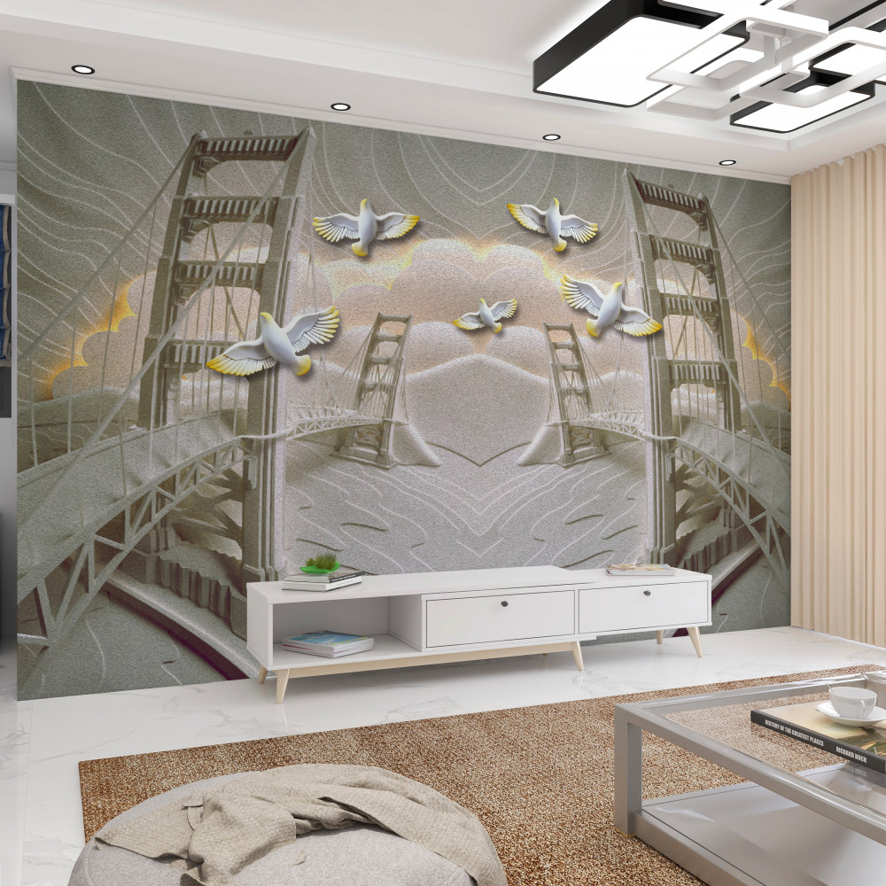 Fototapeta łabędzie nad mostami w odbiciu