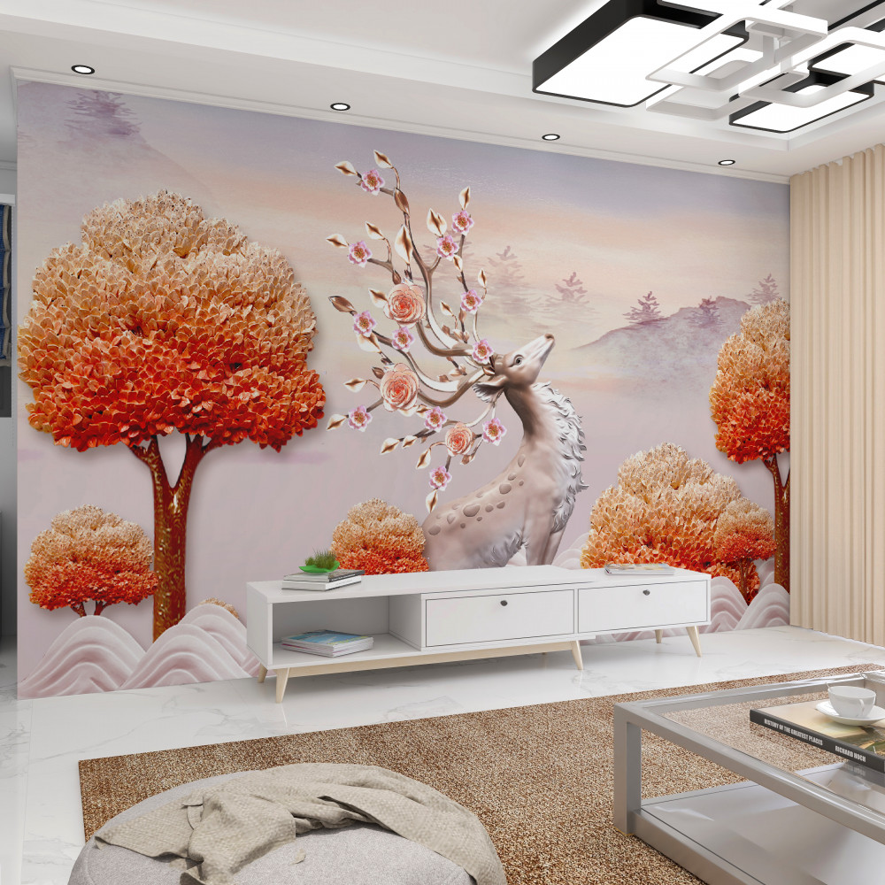 Fototapeta dumny jeleń wśród skraju jesiennego lasu