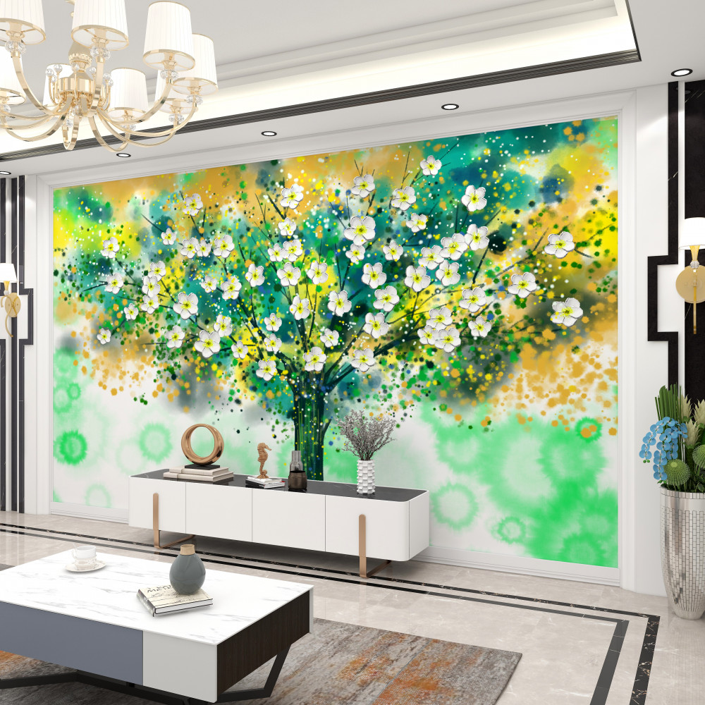 Fototapeta wielobarwne kwiaty na kwitnącym drzewie