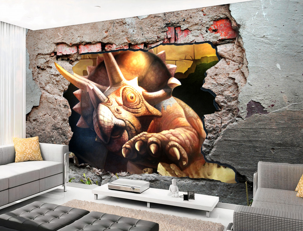 Fototapeta dinozaur niszczy kamienną ścianę