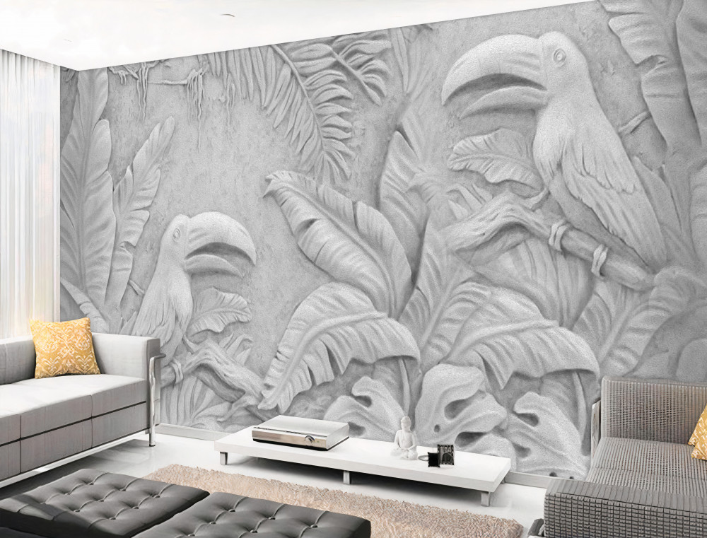 Fototapeta tropikalne ptaki w leśnej płaskorzeźbie