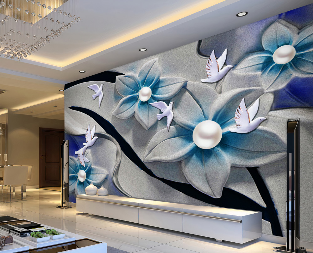 Fototapeta śnieżnobiałe kwiaty z perłami i motylami