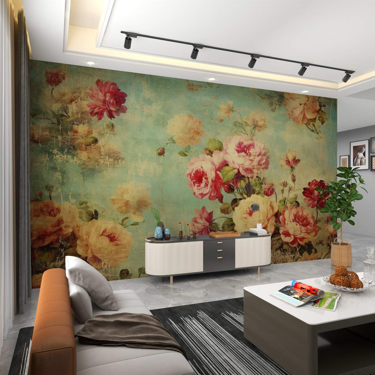 Fototapeta Bukiety piękne róże i piwonie etno