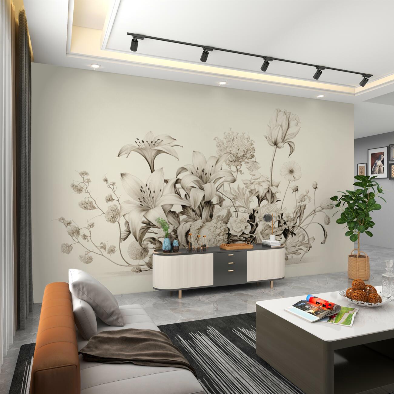 Fototapeta Czarno -białe krzewy liliowe