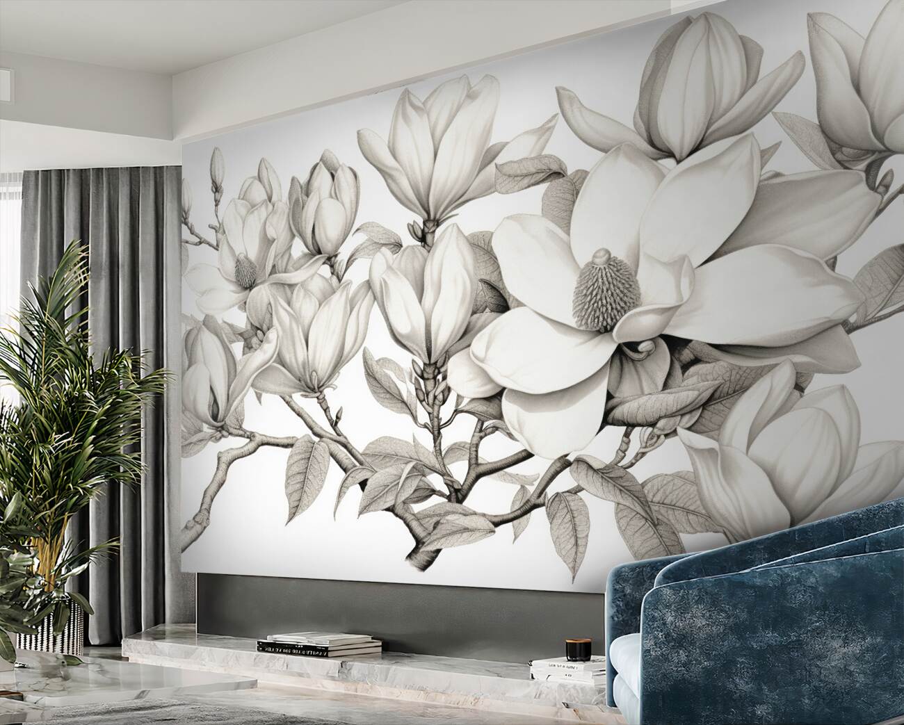 Fototapeta Kwiaty magnolia czarne -białe