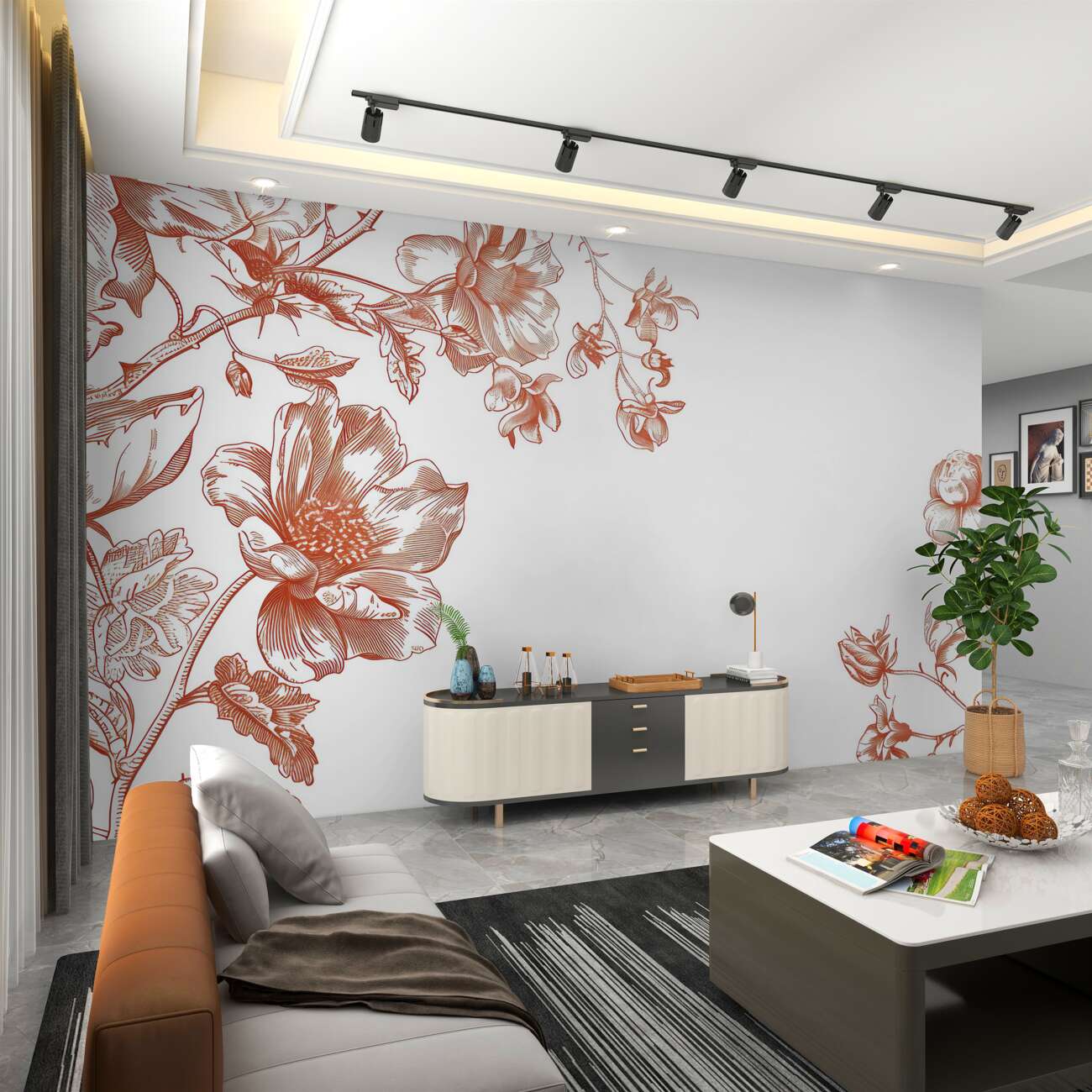 Fototapeta Lekkie kwiaty w ornamencie na białym tle