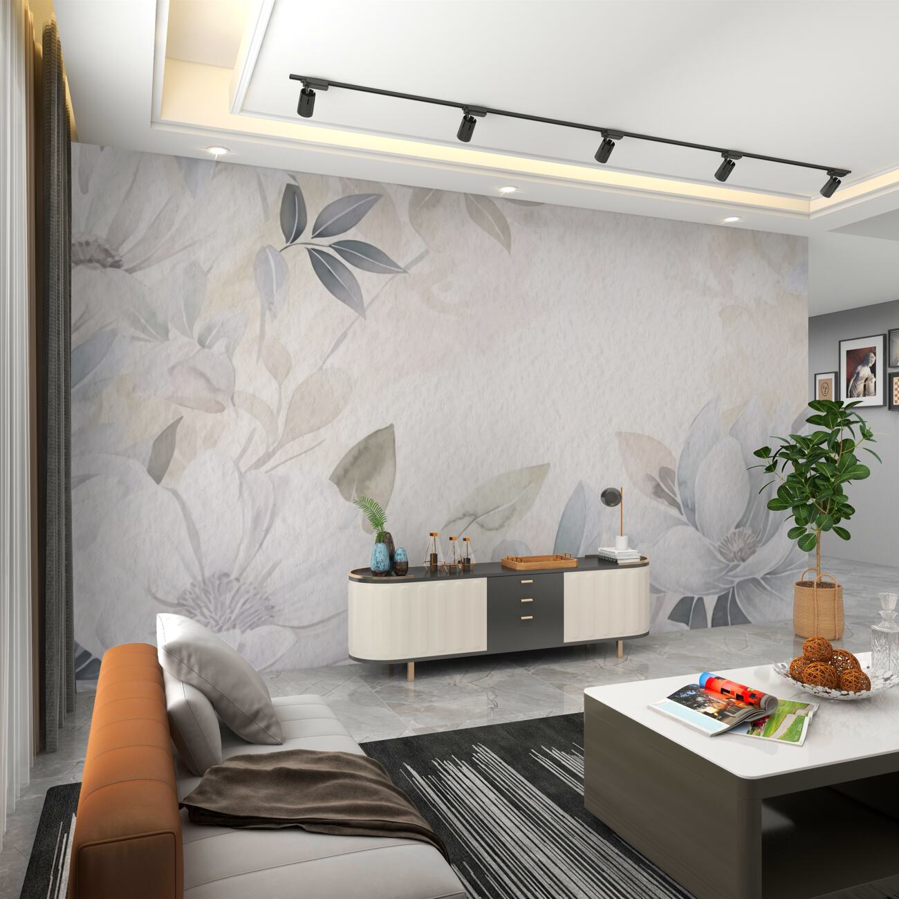 Fototapeta Kwiaty z liśćmi w deszczu