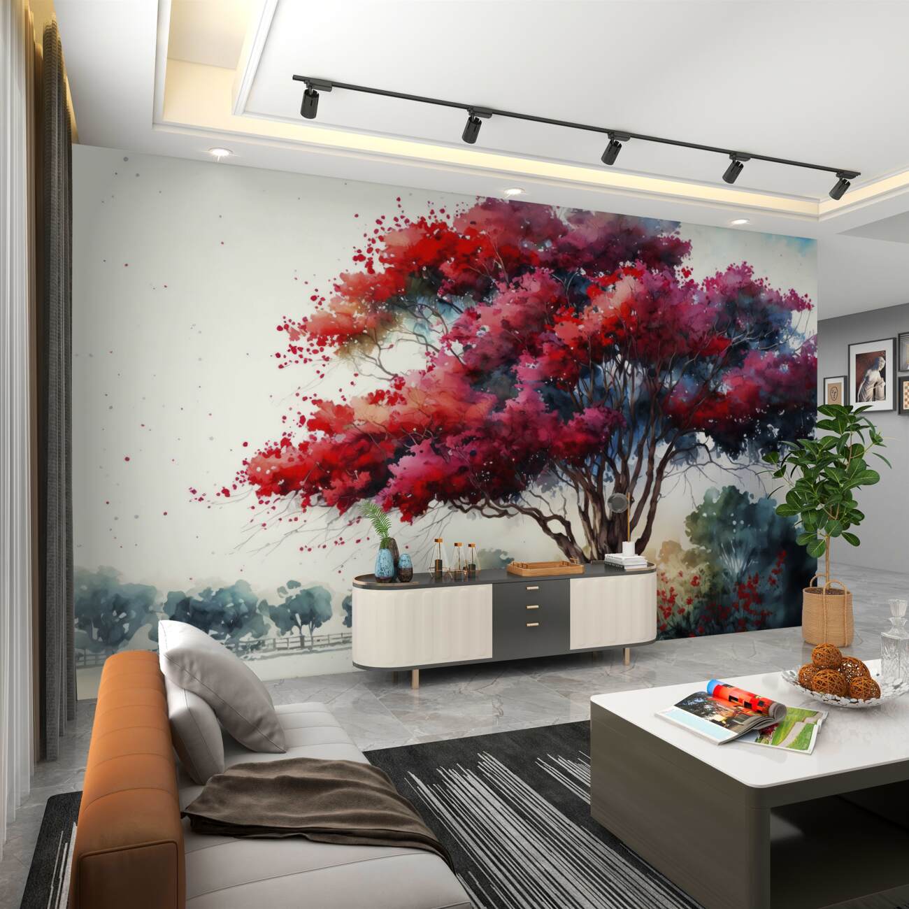 Fototapeta Mahoń w pobliżu wody we mgle akwarelowej