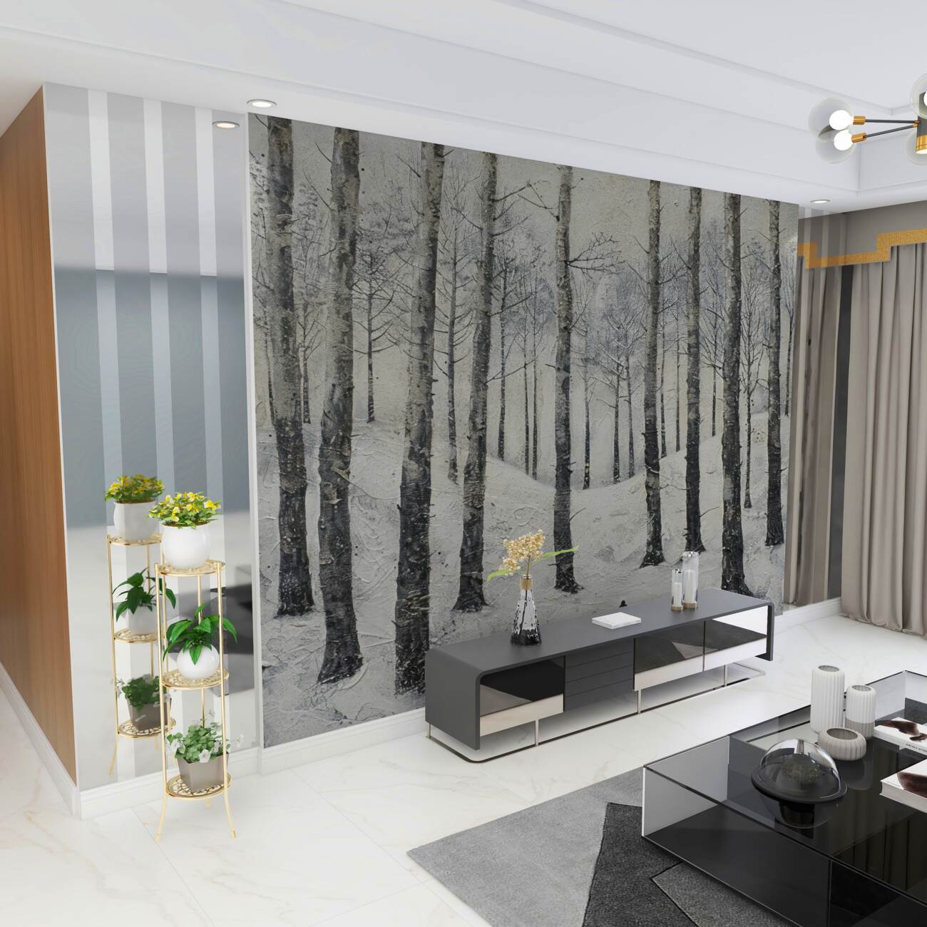 Fototapeta Mężczyzna idzie w zimowym lesie