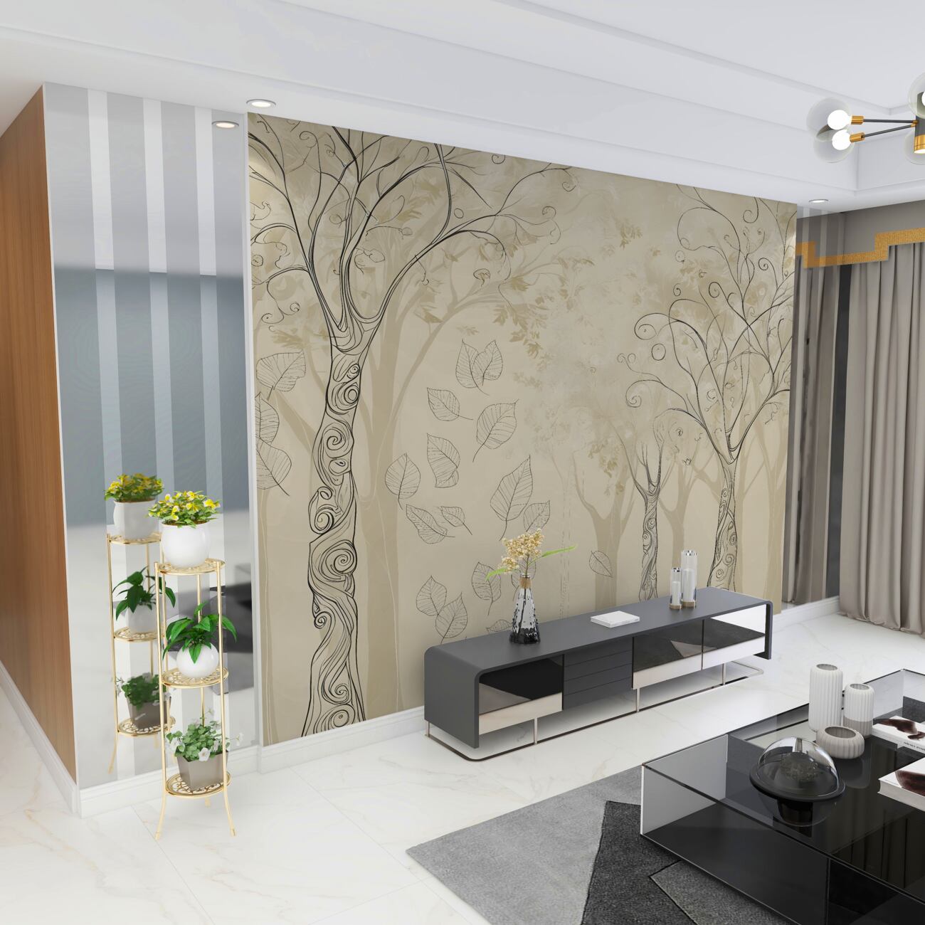 Fototapeta Sylwetki drzew i opadających liści