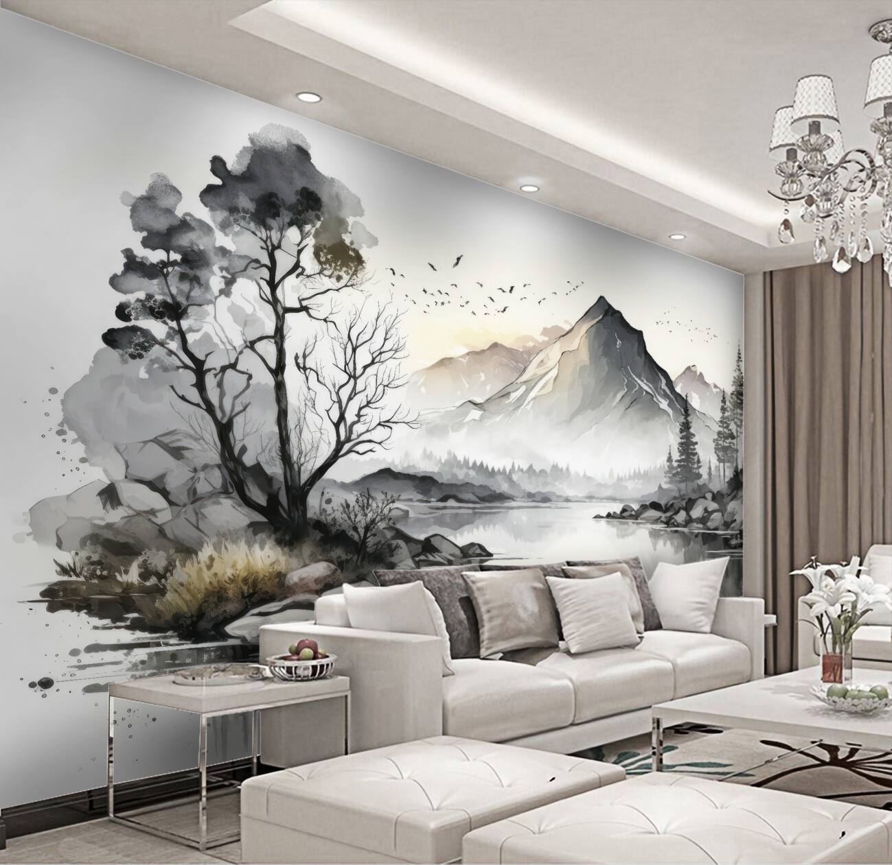 Fototapeta Ptaki latają nad górą