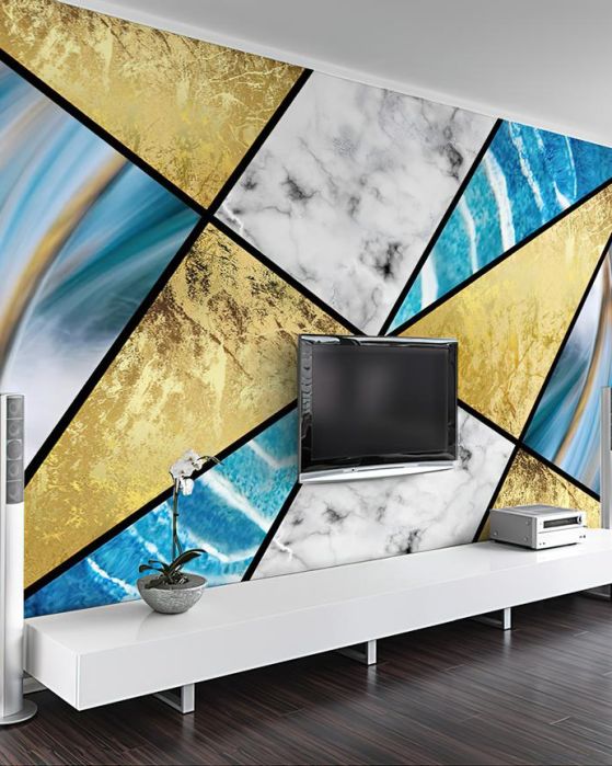 Fototapeta geometryczna błękitnożłotowa