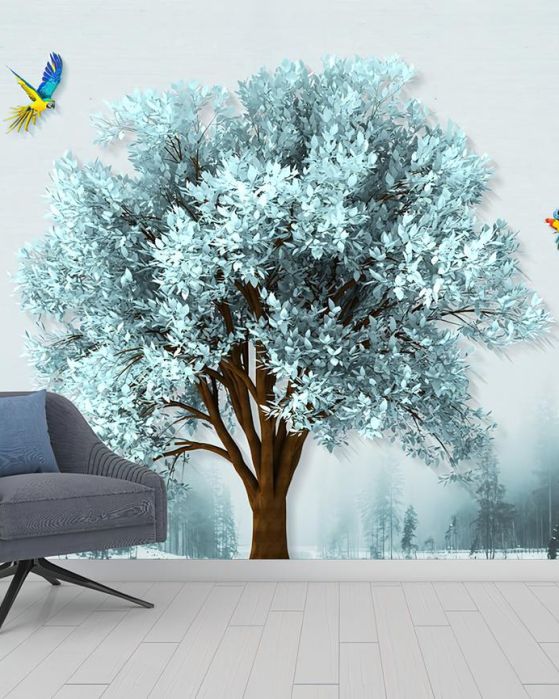 Fototapeta drzewo kolorowe ptaki ciemny las