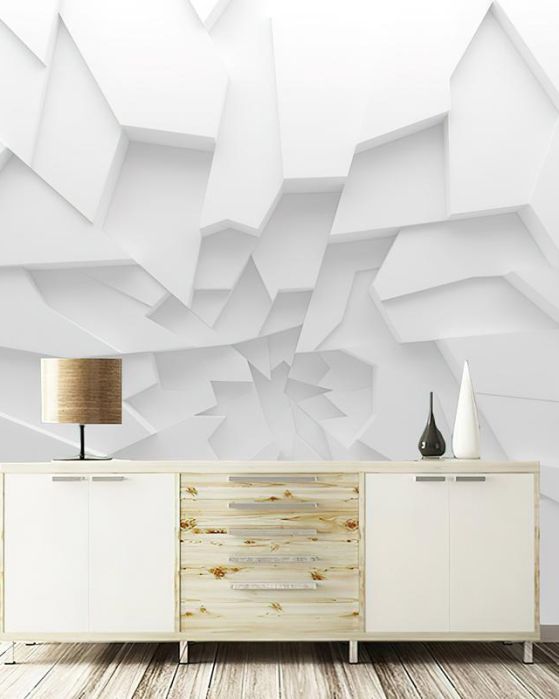 Fototapeta geometryczna 3D biała szara