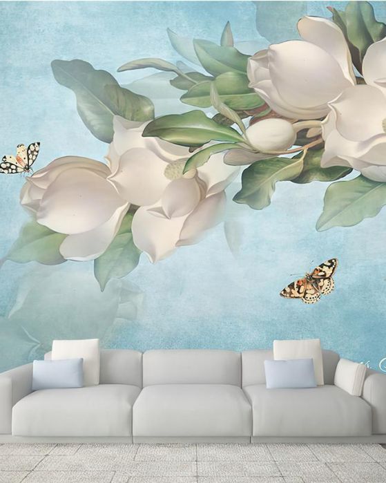 Fototapeta magnolia białe niebieska