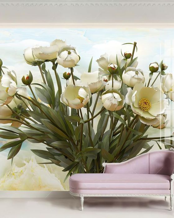 Fototapeta peonie białe niebo