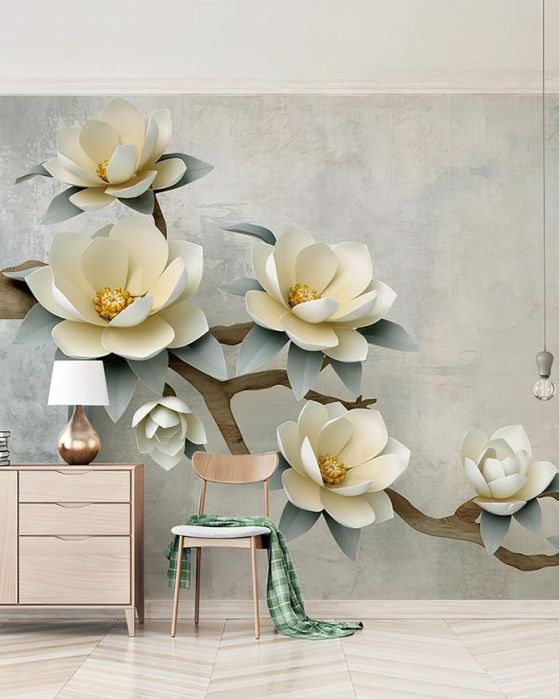 Fototapeta Kwiaty magnolii szara zielona