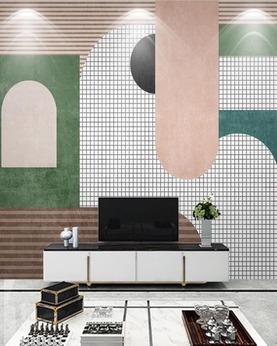 Fototapeta geometryczna zielona beżowa