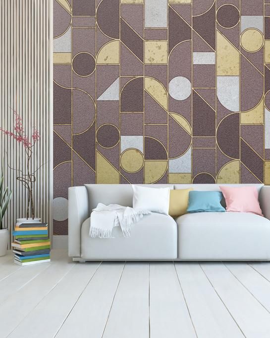 Fototapeta geometryczne fioletowe beżowe złote