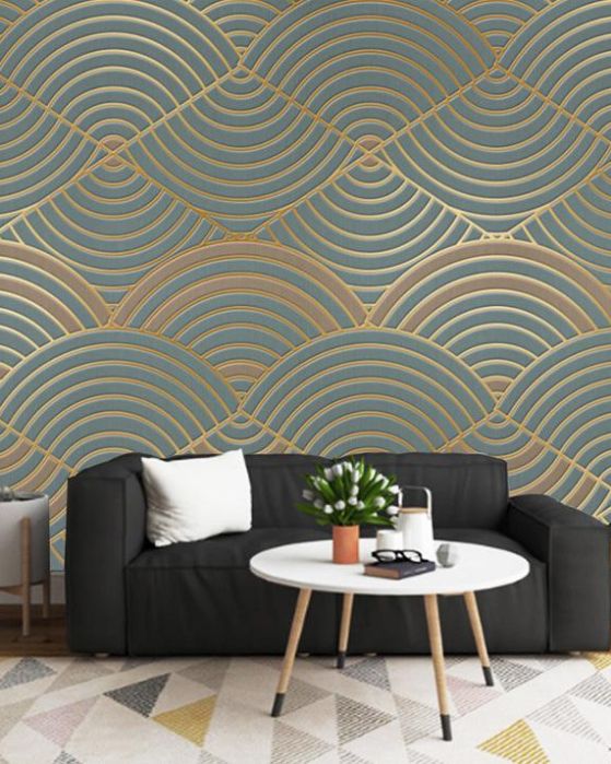 Fototapeta fale geometryczne turkusowe złote