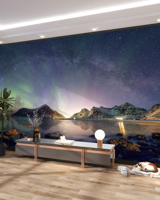 Fototapeta gwiaździsta noc i zorza polarna