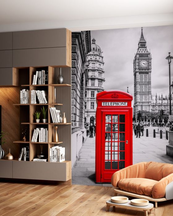 Fototapeta czerwona budka telefoniczna z Big Benem w tle